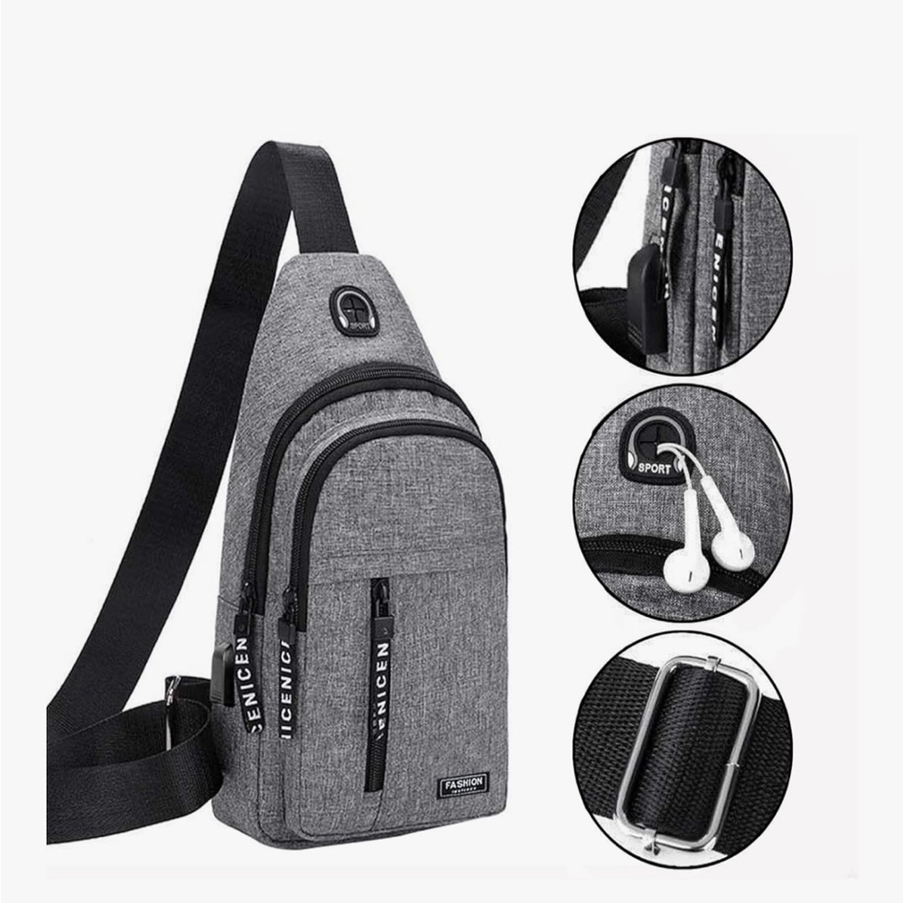 New without tags Crossbody Gray and Black Sling Backpack - Picture 3 of 9